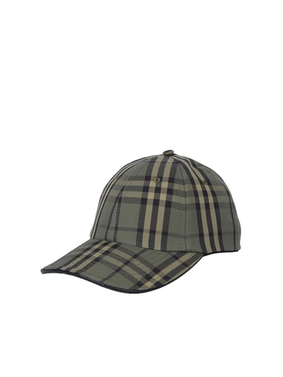 Shop Burberry Check Print Baseball Cap In Green