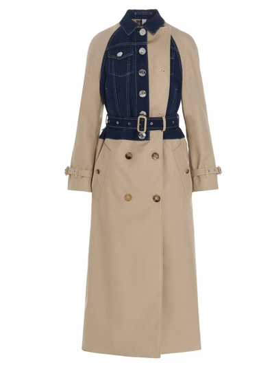 Shop Burberry Denim Panelled Trench Coat In Beige