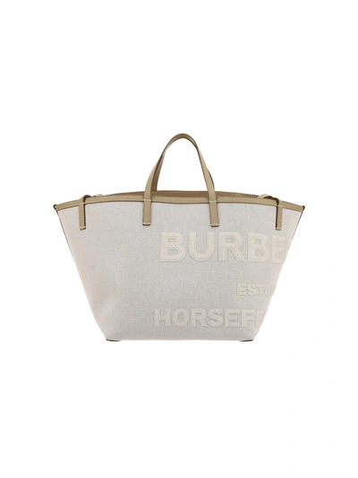 Shop Burberry Horseferry Mini Beach Tote Bag In Beige