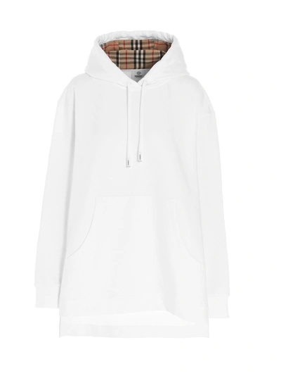 Shop Burberry Stepped Hem Oversized Hoodie In White