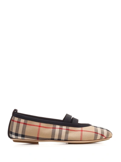 Shop Burberry Vintage Check Logo Detail Ballerinas In Beige