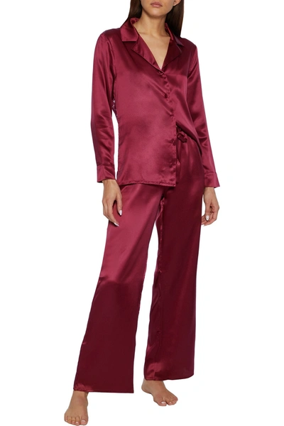 Shop Cosabella Anja Corded Lace-paneled Silk-satin Pajama Set In Claret