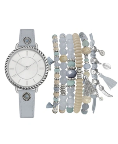 Shop Jessica Carlyle Women's Analog Gray Strap Watch 32mm With Beaded Bracelets Set