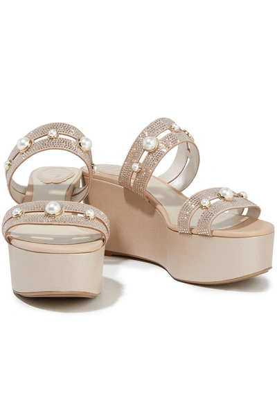 Shop René Caovilla Crystal-embellished Suede Wedge Sandals In Platinum