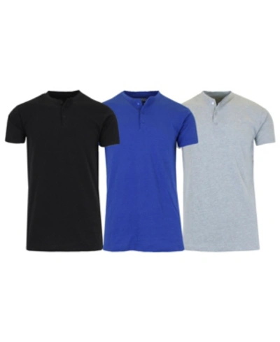 Shop Galaxy By Harvic Men's Henley Slub T-shirt Set, Pack Of 3 In Black-royal-gray