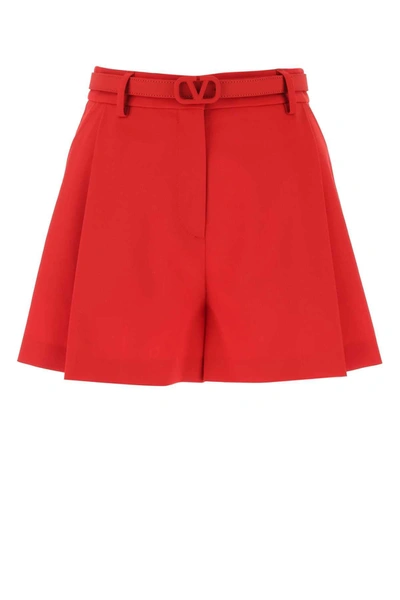 Shop Valentino Vlogo Belted Shorts In Red