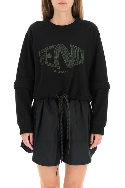 Shop Fendi Fish Eye Lettering Cropped Sweatshirt In Black