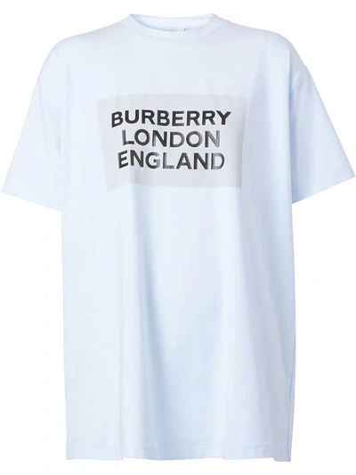 Shop Burberry Light Blue Logo-print Oversized T-shirt