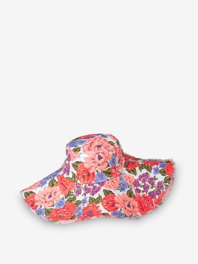 Shop Zimmermann Frayed Floral Printed Hat In Multi