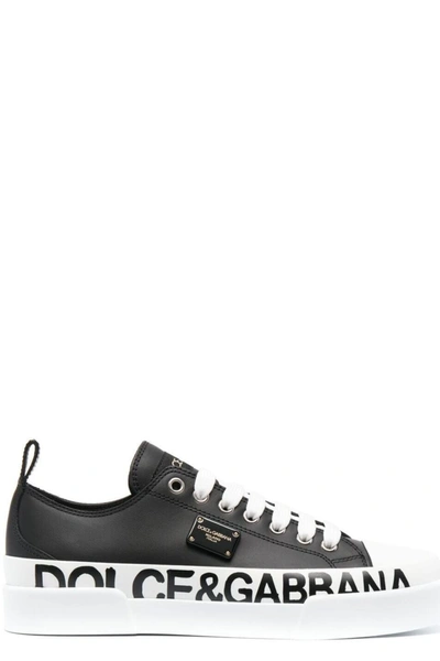 Shop Dolce & Gabbana Portofino Logo Printed Sneakers In Black