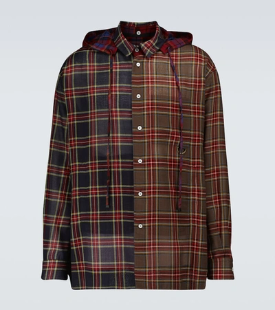 Shop Loewe Checked Hooded Shirt In Multicoloured