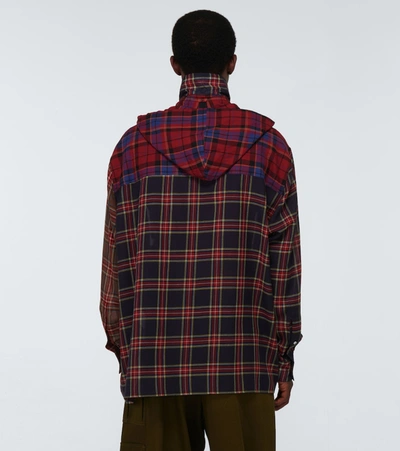 Shop Loewe Checked Hooded Shirt In Multicoloured