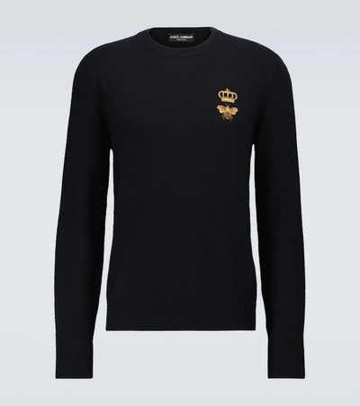 Shop Dolce & Gabbana Embroidered Wool Sweater In Blue