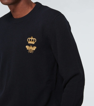 Shop Dolce & Gabbana Embroidered Wool Sweater In Blue
