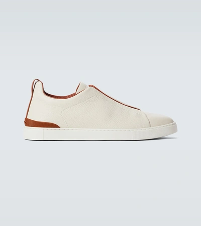 Shop Ermenegildo Zegna Leather Sneakers With Concealed Laces In White