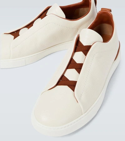 Shop Ermenegildo Zegna Leather Sneakers With Concealed Laces In White