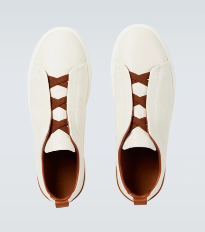 Shop Ermenegildo Zegna Leather Sneakers With Concealed Laces In White