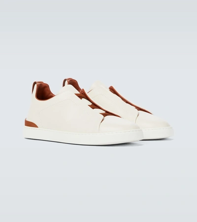 Shop Ermenegildo Zegna Leather Sneakers With Concealed Laces In White