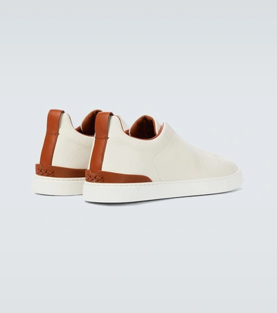 Shop Ermenegildo Zegna Leather Sneakers With Concealed Laces In White