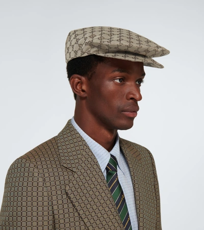 Shop Gucci Gg Cotton Drill Flat Cap In Brown