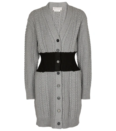 Shop Alexander Mcqueen Wool And Cashmere Cardigan Minidress In Grey