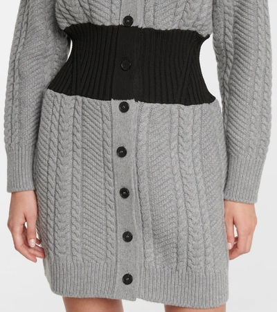 Shop Alexander Mcqueen Wool And Cashmere Cardigan Minidress In Grey