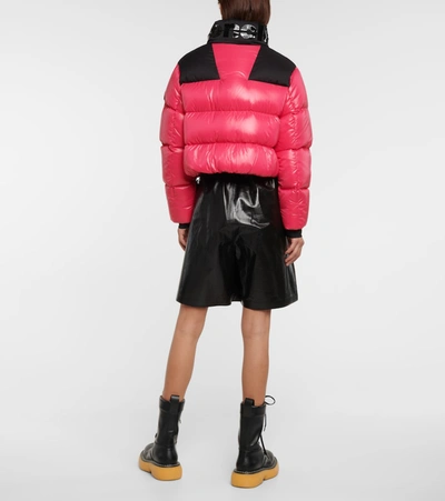 Moncler Jasione Shiny Nylon Cropped Logo Collar Down Quilted Jacket In Black