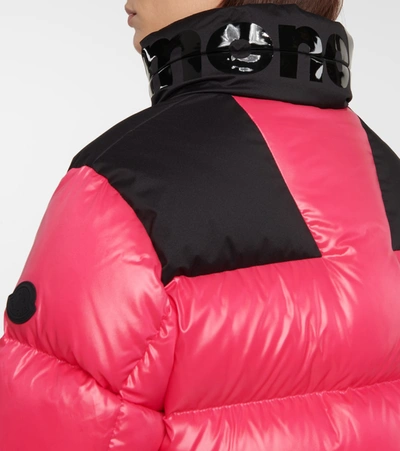 Moncler Jasione Shiny Nylon Cropped Logo Collar Down Quilted Jacket In Black