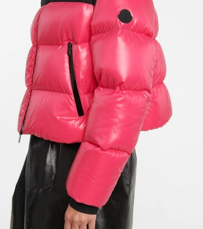 Moncler Jasione Shiny Nylon Cropped Logo Collar Down Quilted Jacket In Black
