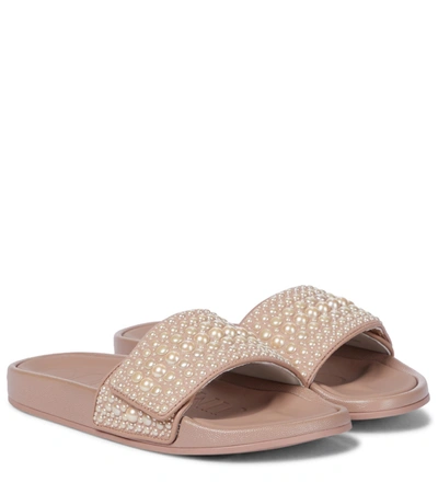 Shop Jimmy Choo Faux Pearl-embellished Slides In Pink