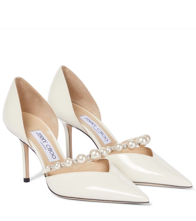 Shop Jimmy Choo Aurelie 85 Patent Leather Pumps In White