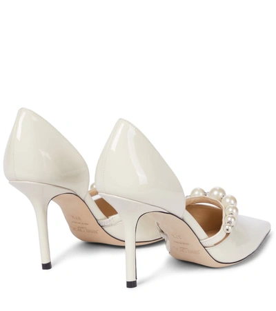 Jimmy Choo Aurelie 85 Faux Pearl-embellished Patent-leather Pumps In White