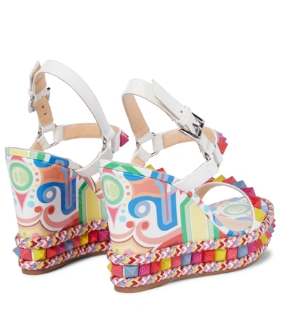 Shop Christian Louboutin Pyraclou 110 Embellished Wedge Sandals In Multicoloured