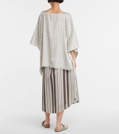 Shop Brunello Cucinelli Striped Silk Poncho In Grey