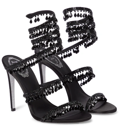 Shop René Caovilla Chandelier Embellished Satin Sandals In Black