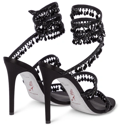 Shop René Caovilla Chandelier Embellished Satin Sandals In Black