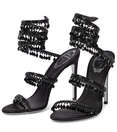 Shop René Caovilla Chandelier Embellished Satin Sandals In Black