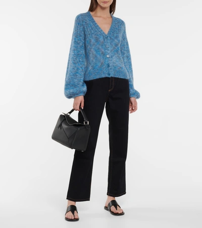 Shop Loewe Balloon Sleeve Mohair-blend Cardigan In Blue