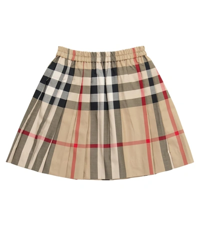 Shop Burberry Checked Stretch-cotton Poplin Skirt In Beige