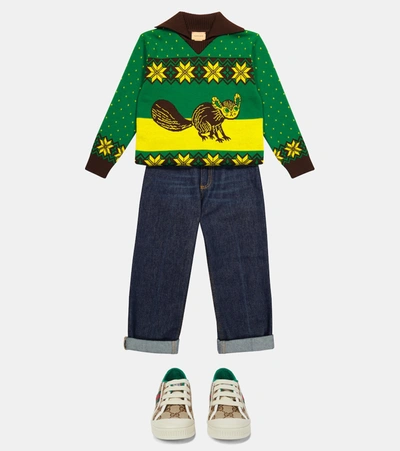 Shop Gucci X Freya Hartas Intarsia Wool Sweater In Brown