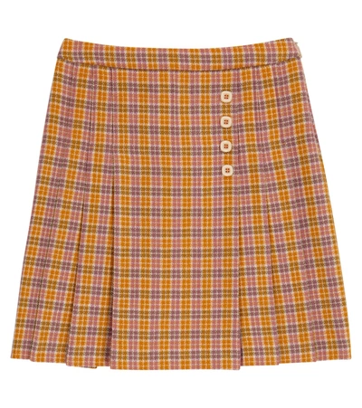 Shop Gucci Checked Wool Skirt In Orange