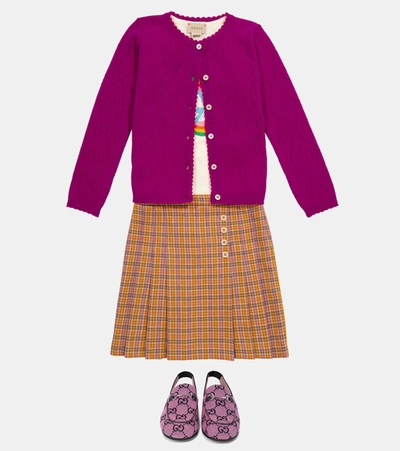 Shop Gucci Checked Wool Skirt In Orange