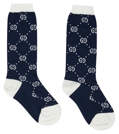 Shop Gucci Gg Cotton-blend Socks In Blue