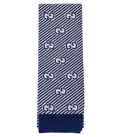 Shop Gucci Gg Wool Scarf In Blue