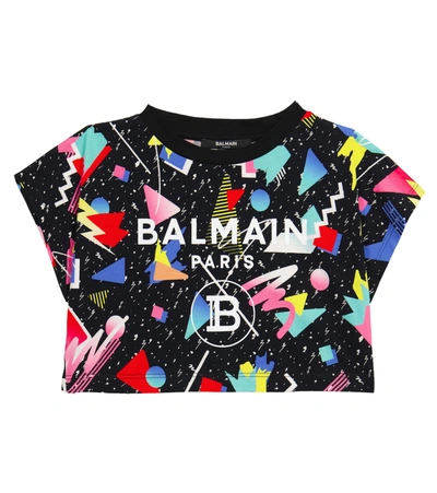 Shop Balmain Printed Cotton T-shirt In Multicoloured