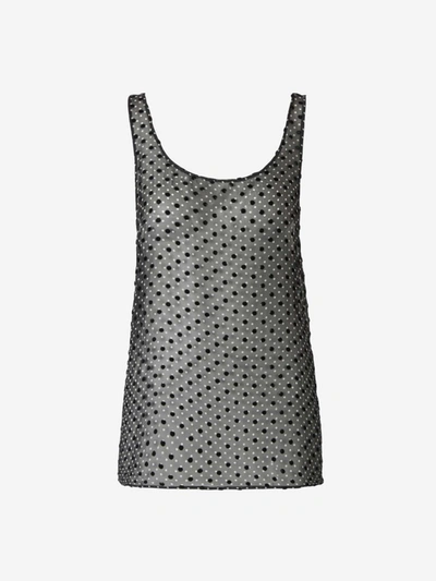 Shop Saint Laurent Flocked Polka Dot Tank Top In Black