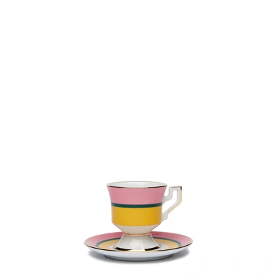 La Doublej Set Of Two Gold-plated Porcelain Espresso Cups And Saucers In Rainbow Giallo