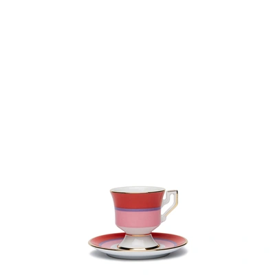 La Doublej Set Of Two Gold-plated Porcelain Espresso Cups And Saucers In Rainbow Rosa