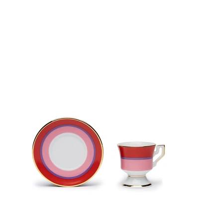 La Doublej Set Of Two Gold-plated Porcelain Espresso Cups And Saucers In Rainbow Rosa