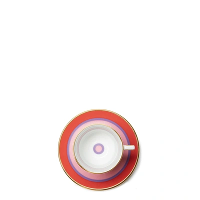 La Doublej Set Of Two Gold-plated Porcelain Espresso Cups And Saucers In Rainbow Rosa